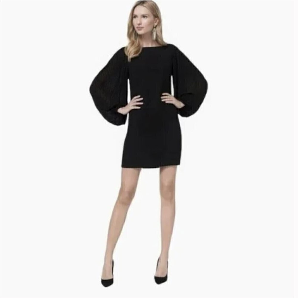 NEW White House Black Market Chiffon Balloon Sleeve Black Shift Dress Size 2